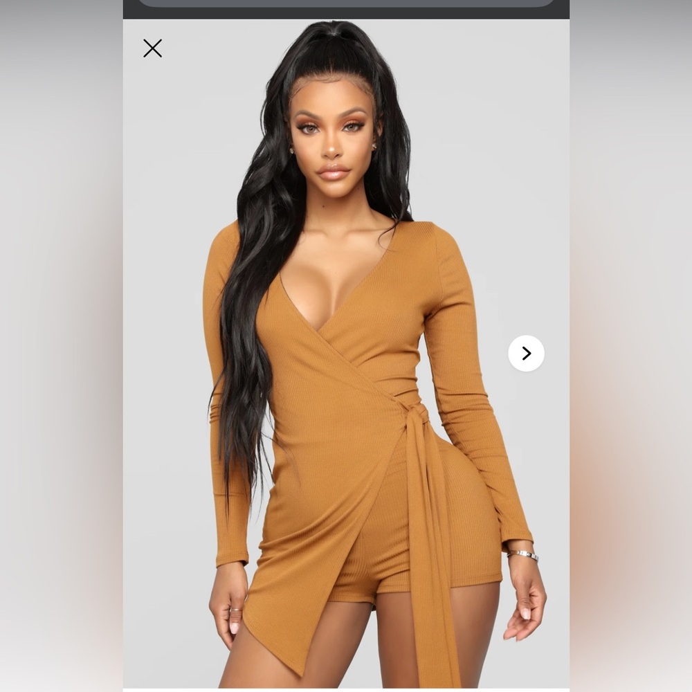 Fashion Nova Ribbed Wrap Romper Size XL in the color Mustard Yellow